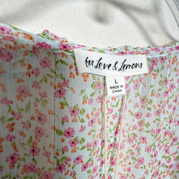 FOR LOVE & LEMONS New Natalie floral-print cropped top Ivory pink Large - Picture 3 of 12